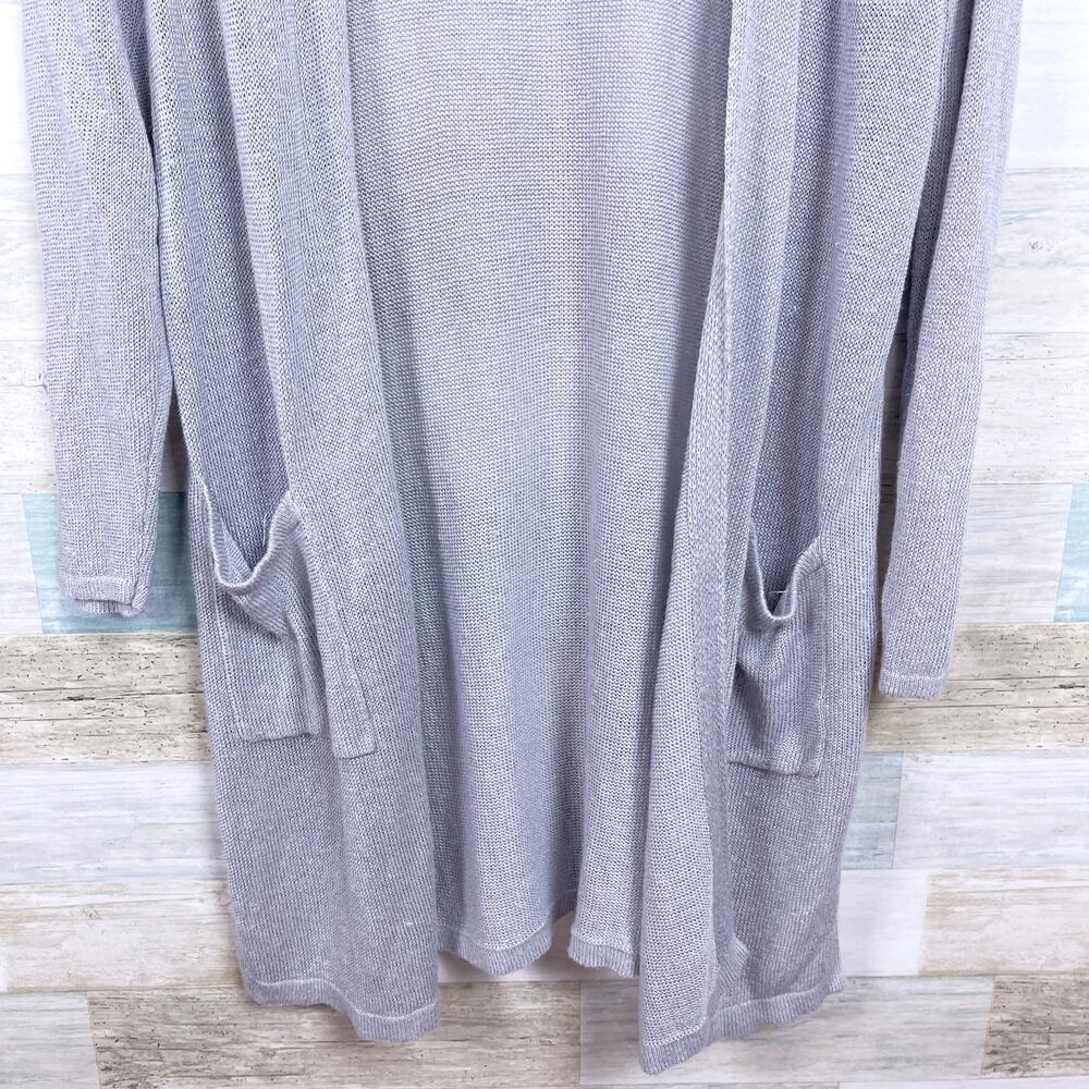 J Jill Linen Open Front Longline Cardigan Gray Pockets Lightweight Womens Small - Picture 3 of 7